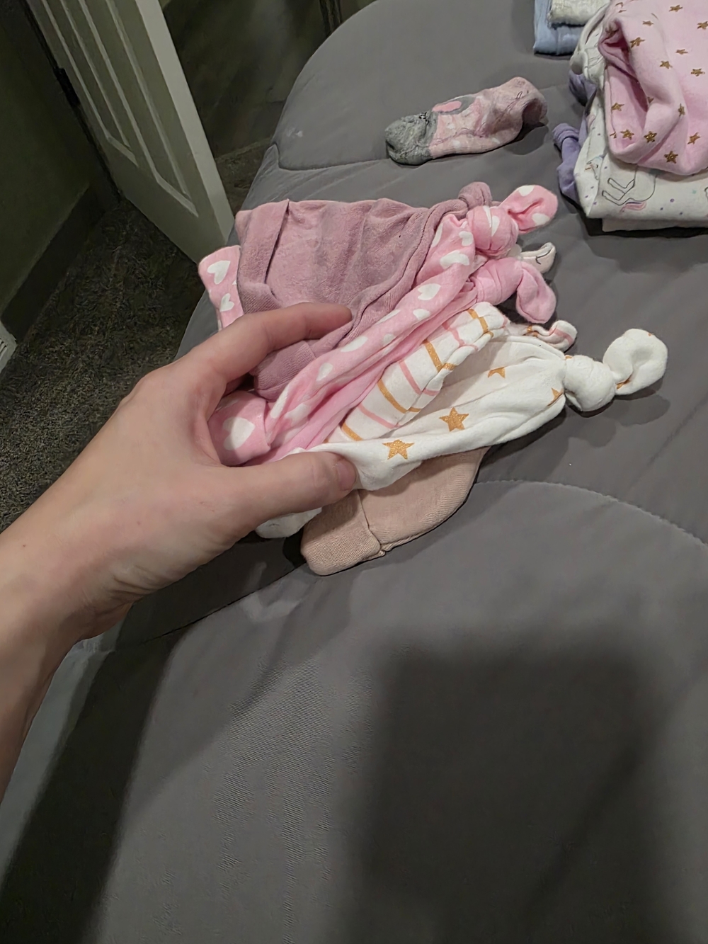 Soft Pink Baby Knot Hats - Heart & Star Prints